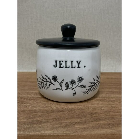 Rae Dunn Artisan Collection Jelly Pot Jar Ivory w Black - Picture 1 of 9